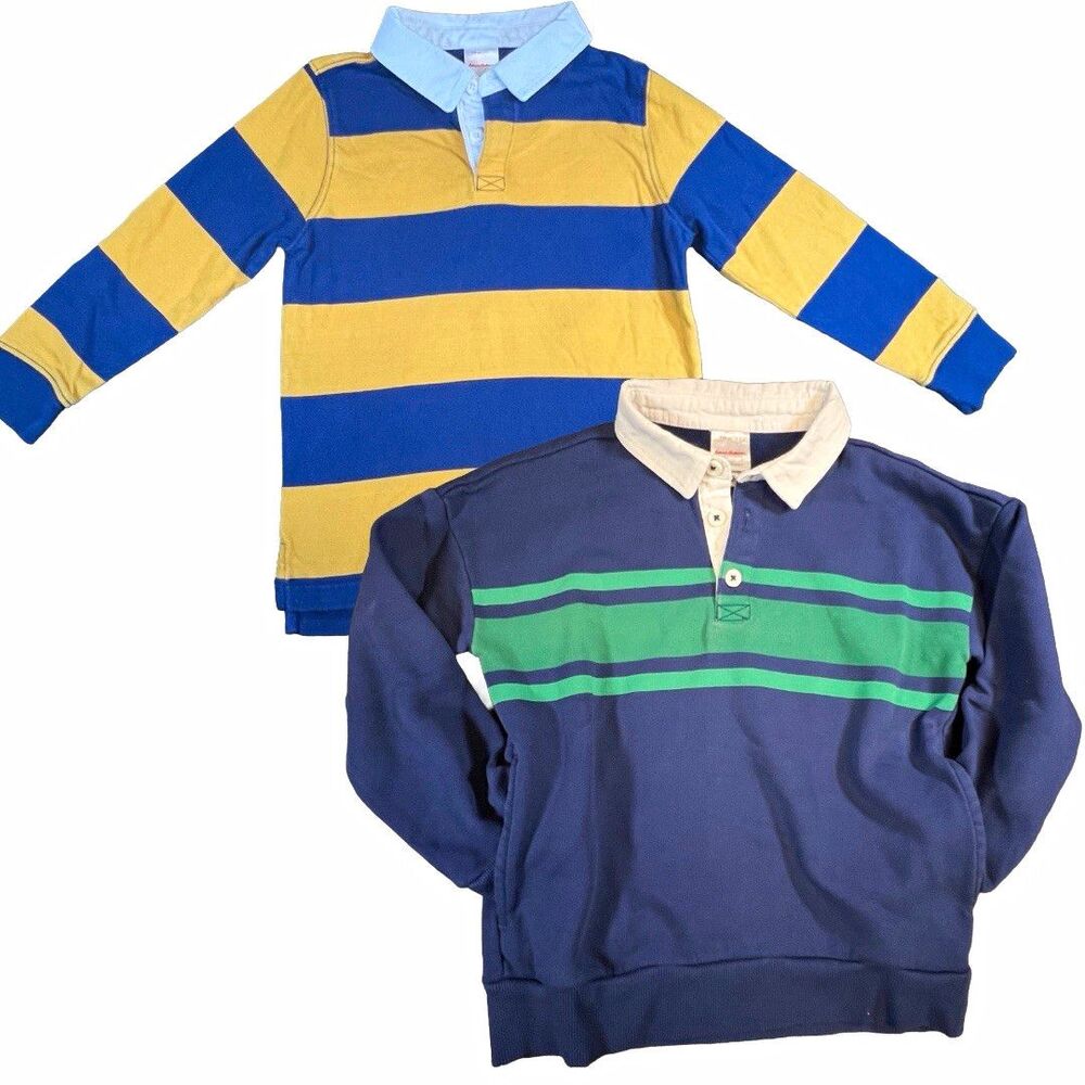Hanna Andersson Boys Size 5 Rugby Striped Long Sleeve Polo Shirts Lot of 2